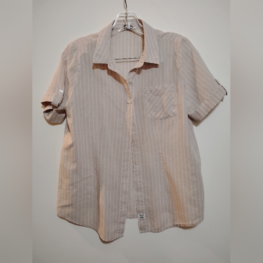 Striped Short Sleeve Button-Up Shirt ALWAYS AND FOREVER 52%Cotton 48%Tencel M